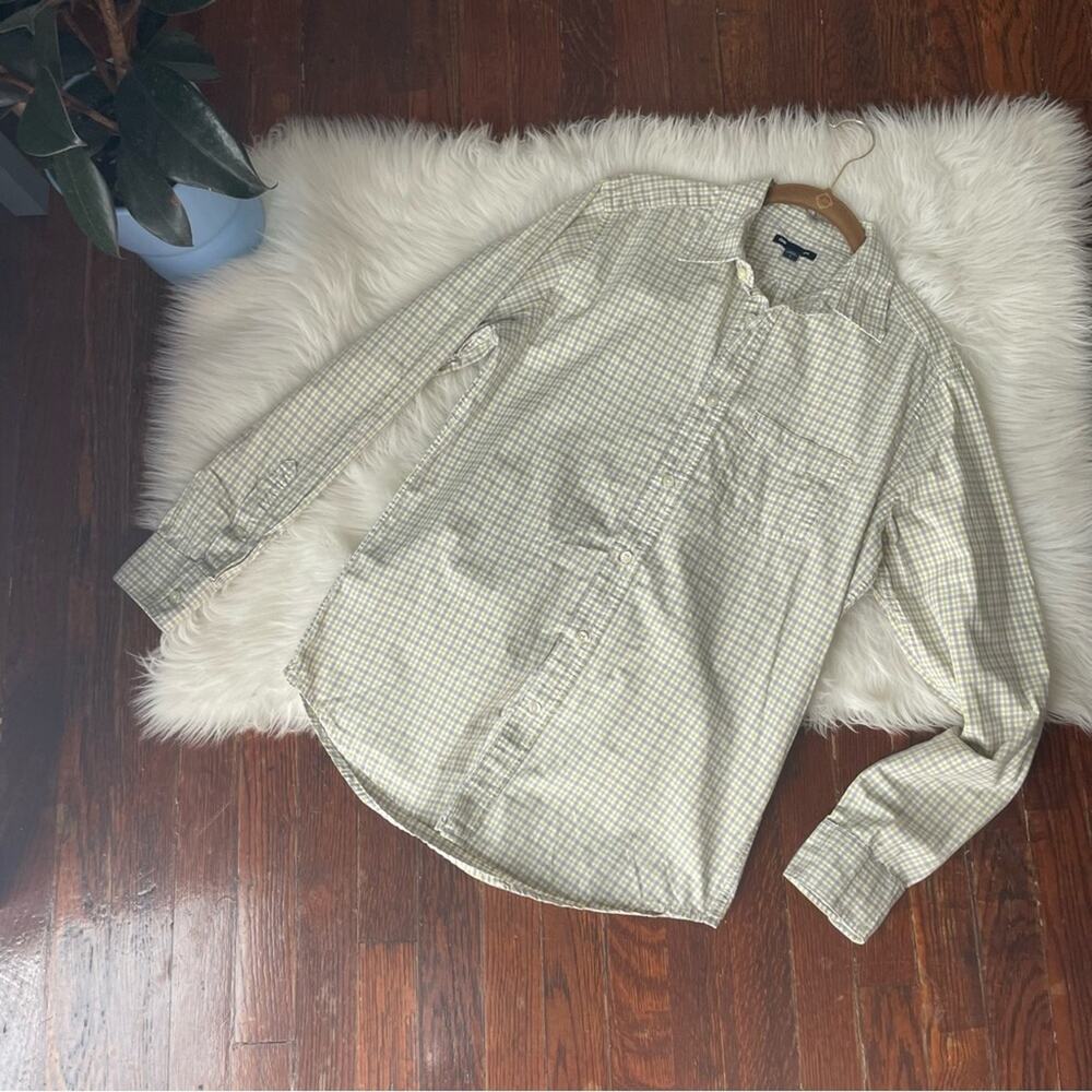 Men’s GAP Plaid Button Down Shirt Grey & Green Size Small